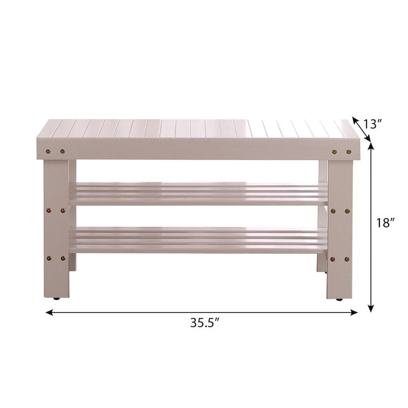 Wood Shoe Bench with Shelf and Legs