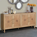 Carved Flower Door Large Storage Cabinet With Metal Handle Suitable For Living Room, Kitchen, Entryway