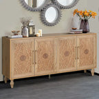 Carved Flower Door Large Storage Cabinet With Metal Handle Suitable For Living Room, Kitchen, Entryway