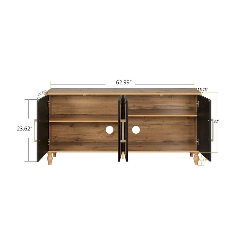 Carved Flower Door Large Storage Cabinet With Metal Handle Suitable For Living Room, Kitchen, Entryway