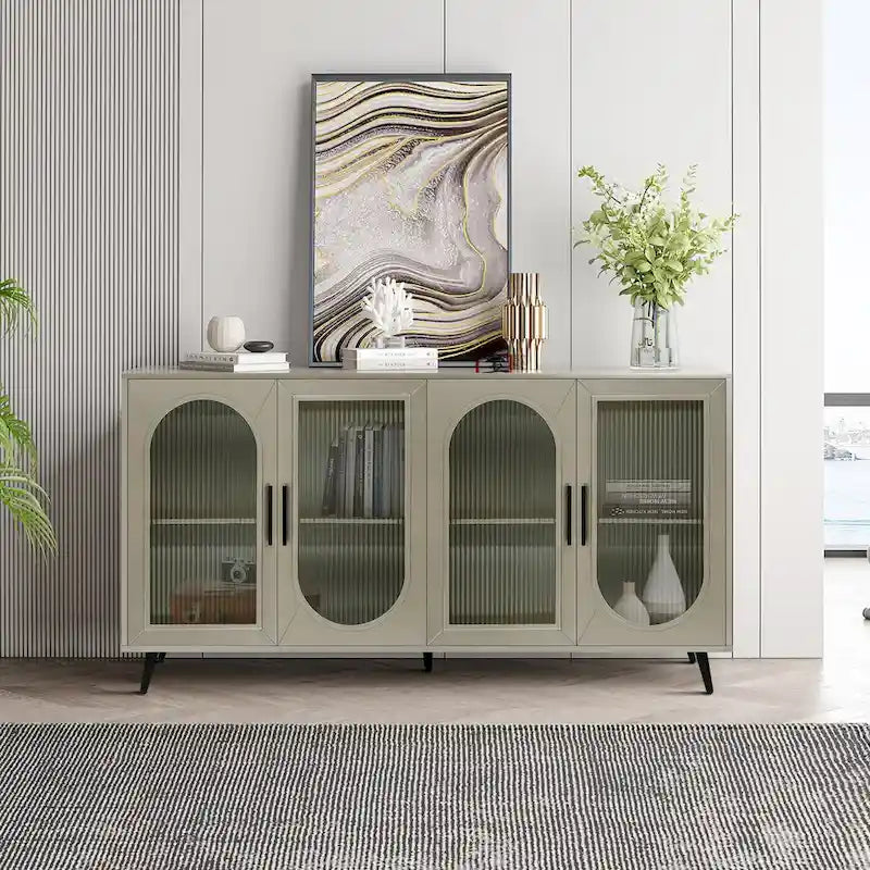 TV Stand for 65+ Inch TV, Wood TV Stand with Storage Cabinet & Adjustable Shelves, Media TV Console for Living Room Bedroom