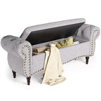 53  Tufted Storage Ottoman Bench with Rolled Arms and Nailhead Trim for Bedroom, Living Room, Entryway