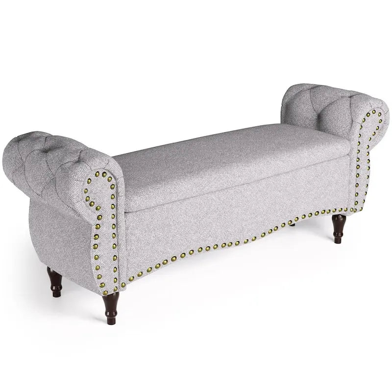 53  Tufted Storage Ottoman Bench with Rolled Arms and Nailhead Trim for Bedroom, Living Room, Entryway