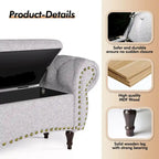 53  Tufted Storage Ottoman Bench with Rolled Arms and Nailhead Trim for Bedroom, Living Room, Entryway