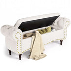 53  Tufted Storage Ottoman Bench with Rolled Arms and Nailhead Trim for Bedroom, Living Room, Entryway