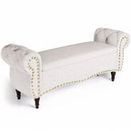 53  Tufted Storage Ottoman Bench with Rolled Arms and Nailhead Trim for Bedroom, Living Room, Entryway