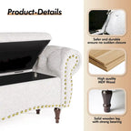 53  Tufted Storage Ottoman Bench with Rolled Arms and Nailhead Trim for Bedroom, Living Room, Entryway