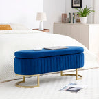 Storage Bench Bedroom Bench, Velvet Oval Upholstered End of Bed Bench with Golden Metal Legs,50  Storage Ottoman Bench