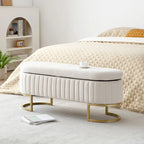 Storage Bench Bedroom Bench, Velvet Oval Upholstered End of Bed Bench with Golden Metal Legs,50  Storage Ottoman Bench