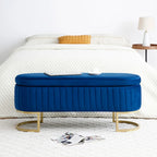 Storage Bench Bedroom Bench, Velvet Oval Upholstered End of Bed Bench with Golden Metal Legs,50  Storage Ottoman Bench