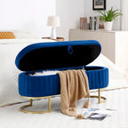 Storage Bench Bedroom Bench, Velvet Oval Upholstered End of Bed Bench with Golden Metal Legs,50  Storage Ottoman Bench
