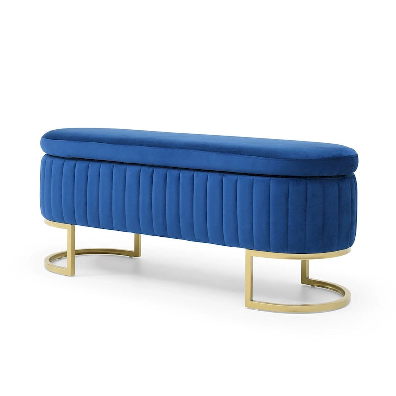 Storage Bench Bedroom Bench, Velvet Oval Upholstered End of Bed Bench with Golden Metal Legs,50  Storage Ottoman Bench