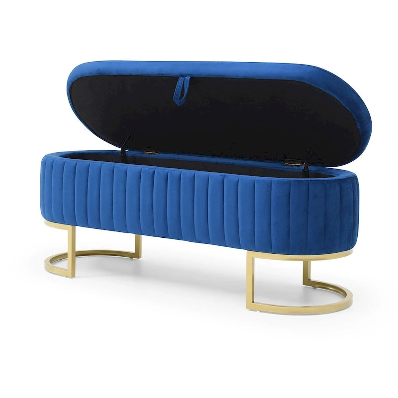 Storage Bench Bedroom Bench, Velvet Oval Upholstered End of Bed Bench with Golden Metal Legs,50  Storage Ottoman Bench