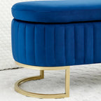 Storage Bench Bedroom Bench, Velvet Oval Upholstered End of Bed Bench with Golden Metal Legs,50  Storage Ottoman Bench