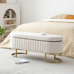 Storage Bench Bedroom Bench, Velvet Oval Upholstered End of Bed Bench with Golden Metal Legs,50  Storage Ottoman Bench