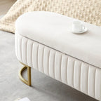 Storage Bench Bedroom Bench, Velvet Oval Upholstered End of Bed Bench with Golden Metal Legs,50  Storage Ottoman Bench