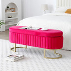 Storage Bench Bedroom Bench, Velvet Oval Upholstered End of Bed Bench with Golden Metal Legs,50  Storage Ottoman Bench