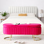 Storage Bench Bedroom Bench, Velvet Oval Upholstered End of Bed Bench with Golden Metal Legs,50  Storage Ottoman Bench