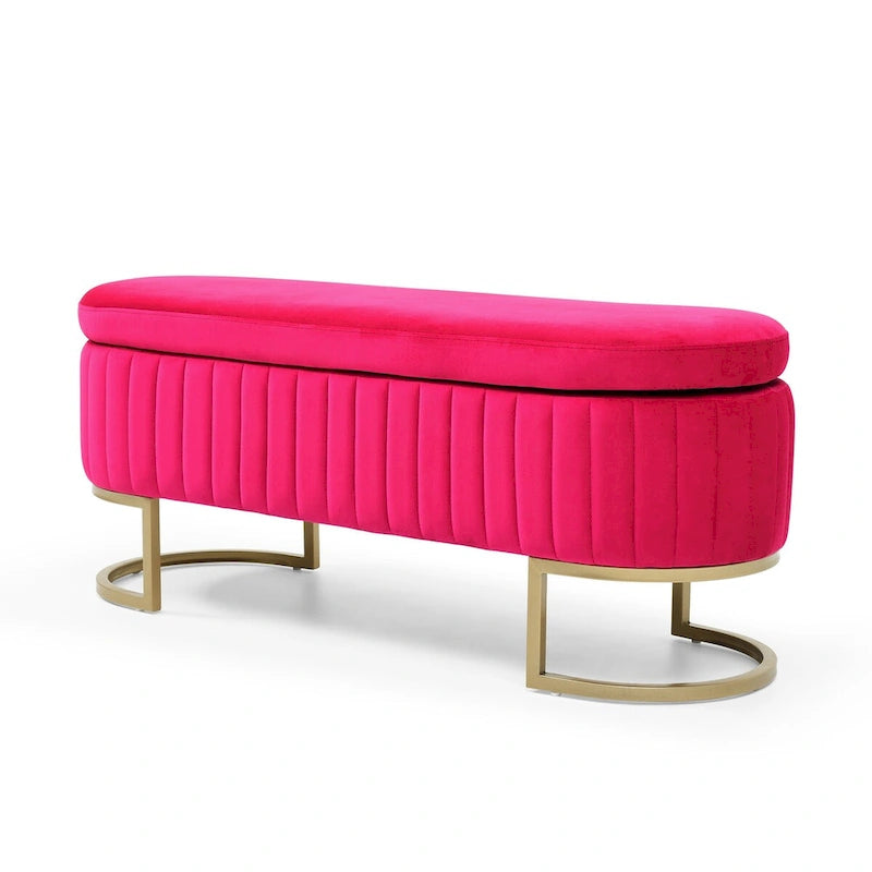 Storage Bench Bedroom Bench, Velvet Oval Upholstered End of Bed Bench with Golden Metal Legs,50  Storage Ottoman Bench