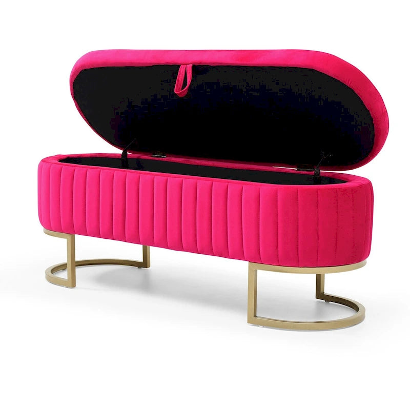 Storage Bench Bedroom Bench, Velvet Oval Upholstered End of Bed Bench with Golden Metal Legs,50  Storage Ottoman Bench