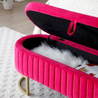 Storage Bench Bedroom Bench, Velvet Oval Upholstered End of Bed Bench with Golden Metal Legs,50  Storage Ottoman Bench