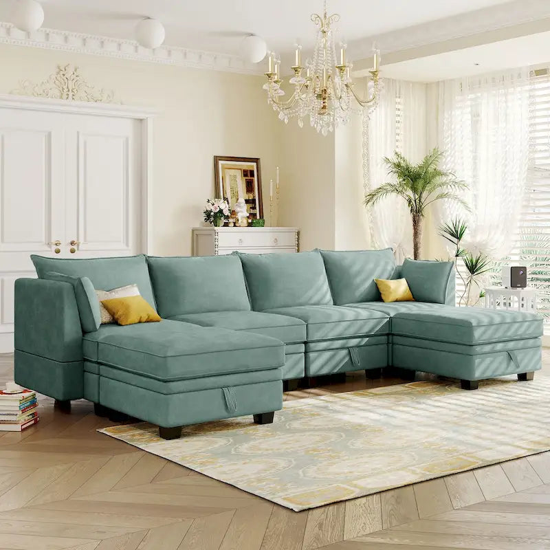 Modern U-Shape Modular Sectional Sofa, Convertible Sofa Bed with Reversible Chaise
