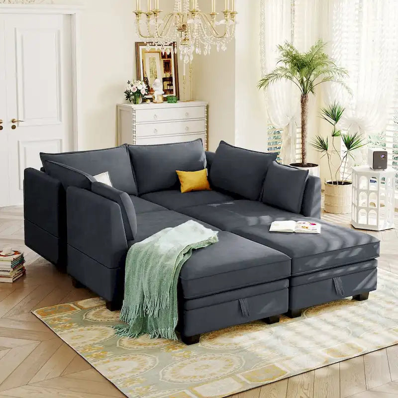 Modern U-Shape Modular Sectional Sofa, Convertible Sofa Bed with Reversible Chaise