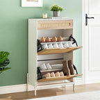 Natural Rattan 2 Flip Door with 1 Drawer Shoe Rack Storage Cabinet