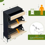 Natural Rattan 2 Flip Door with 1 Drawer Shoe Rack Storage Cabinet