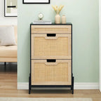 Natural Rattan 2 Flip Door with 1 Drawer Shoe Rack Storage Cabinet