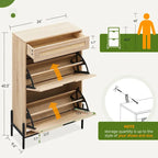 Natural Rattan 2 Flip Door with 1 Drawer Shoe Rack Storage Cabinet