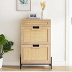 Natural Rattan 2 Flip Door with 1 Drawer Shoe Rack Storage Cabinet