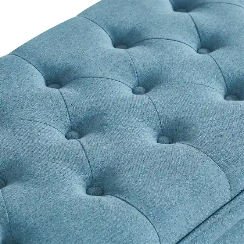 Upholstered Tufted Button Storage Bench with Spindle Wooden Legs