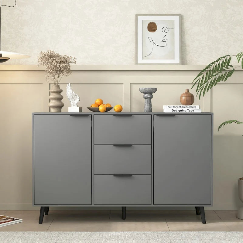 Sideboard Buffet Cabinet with Storage, Wood Coffee Bar Cabinet, 47.2  Kitchen Cabinet with 3 Drawers & 2 Doors