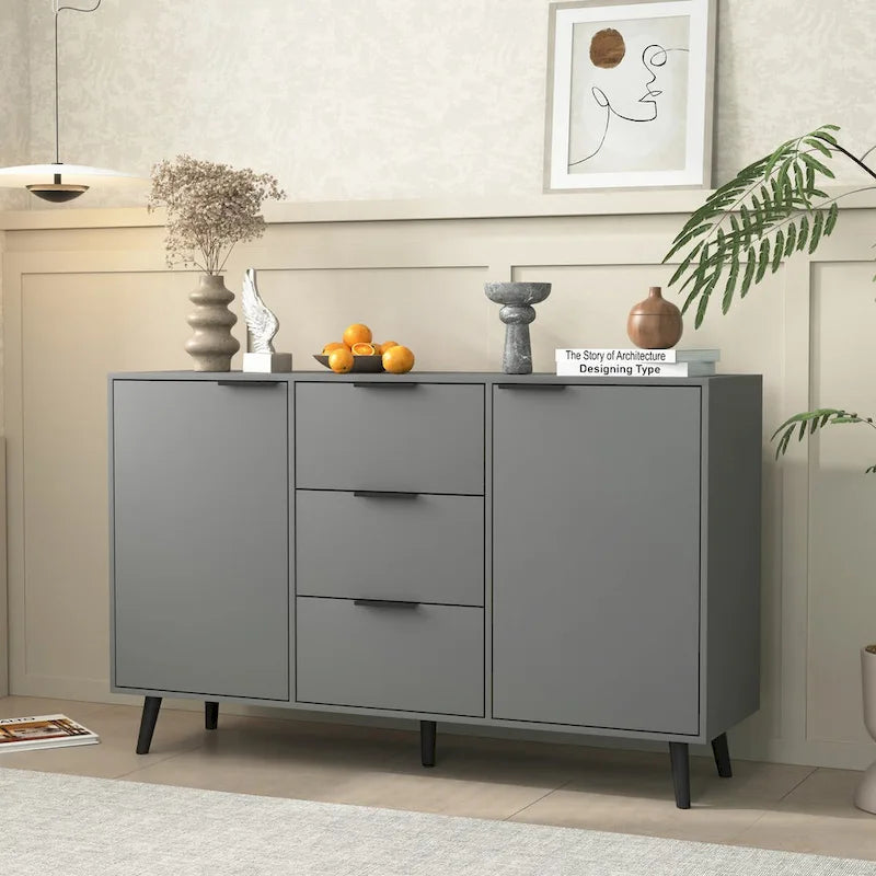 Sideboard Buffet Cabinet with Storage, Wood Coffee Bar Cabinet, 47.2  Kitchen Cabinet with 3 Drawers & 2 Doors