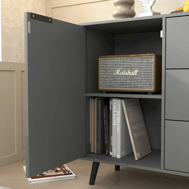 Sideboard Buffet Cabinet with Storage, Wood Coffee Bar Cabinet, 47.2  Kitchen Cabinet with 3 Drawers & 2 Doors