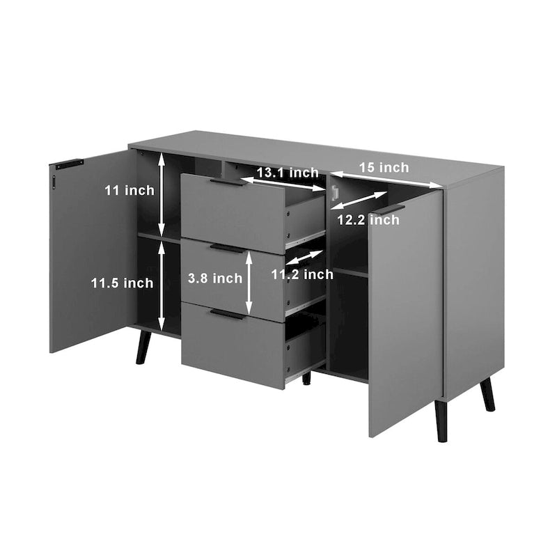 Sideboard Buffet Cabinet with Storage, Wood Coffee Bar Cabinet, 47.2  Kitchen Cabinet with 3 Drawers & 2 Doors