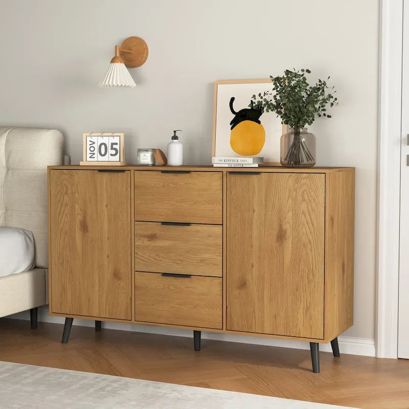 Sideboard Buffet Cabinet with Storage, Wood Coffee Bar Cabinet, 47.2  Kitchen Cabinet with 3 Drawers & 2 Doors
