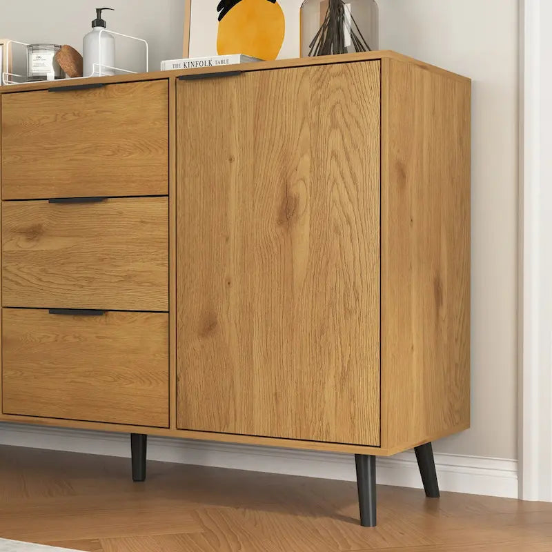 Sideboard Buffet Cabinet with Storage, Wood Coffee Bar Cabinet, 47.2  Kitchen Cabinet with 3 Drawers & 2 Doors
