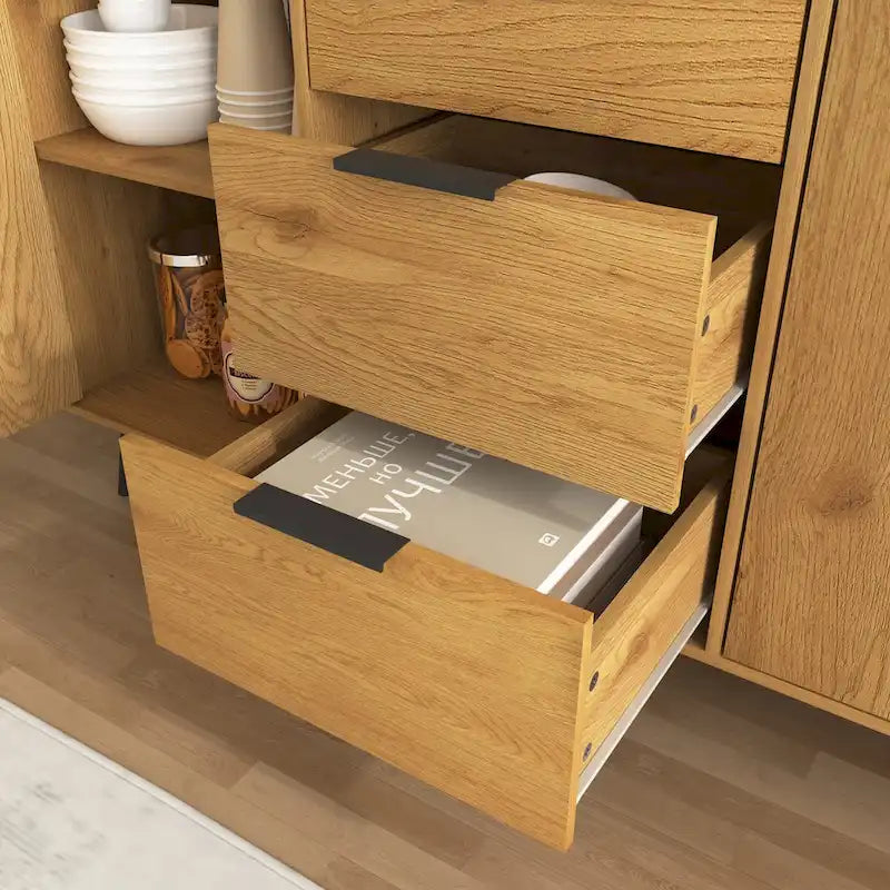 Sideboard Buffet Cabinet with Storage, Wood Coffee Bar Cabinet, 47.2  Kitchen Cabinet with 3 Drawers & 2 Doors