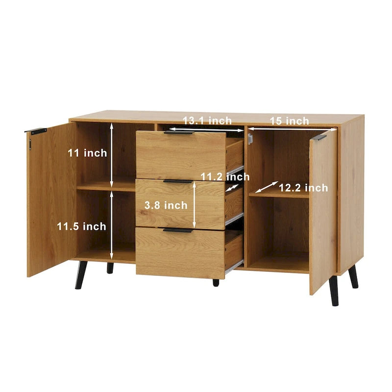 Sideboard Buffet Cabinet with Storage, Wood Coffee Bar Cabinet, 47.2  Kitchen Cabinet with 3 Drawers & 2 Doors