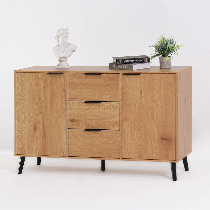 Sideboard Buffet Cabinet with Storage, Wood Coffee Bar Cabinet, 47.2  Kitchen Cabinet with 3 Drawers & 2 Doors
