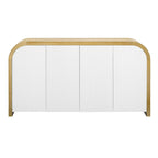 4-door Curved Corner Design Wavy Door Panel Cabinet with Adjustable Shelves, Suitable for Study, Living Room and Entrance