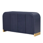 4-door Curved Corner Design Wavy Door Panel Cabinet with Adjustable Shelves, Suitable for Study, Living Room and Entrance