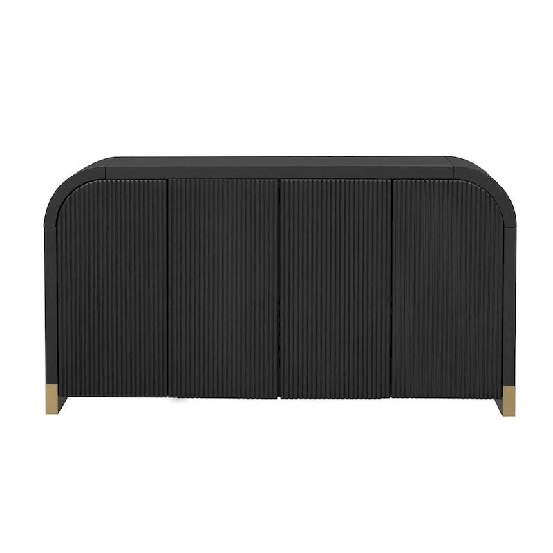 4-door Curved Corner Design Wavy Door Panel Cabinet with Adjustable Shelves, Suitable for Study, Living Room and Entrance