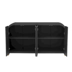 4-door Curved Corner Design Wavy Door Panel Cabinet with Adjustable Shelves, Suitable for Study, Living Room and Entrance