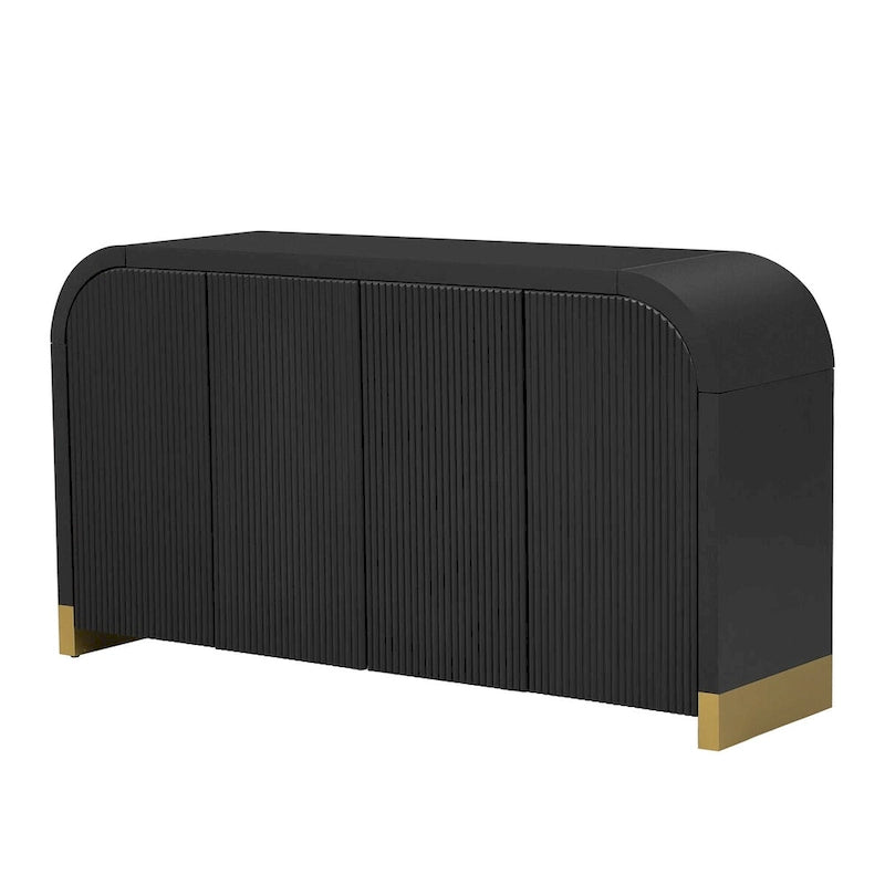 4-door Curved Corner Design Wavy Door Panel Cabinet with Adjustable Shelves, Suitable for Study, Living Room and Entrance