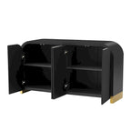 4-door Curved Corner Design Wavy Door Panel Cabinet with Adjustable Shelves, Suitable for Study, Living Room and Entrance