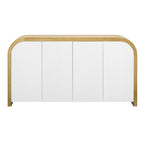 4-door Curved Corner Design Wavy Door Panel Cabinet with Adjustable Shelves, Suitable for Study, Living Room and Entrance