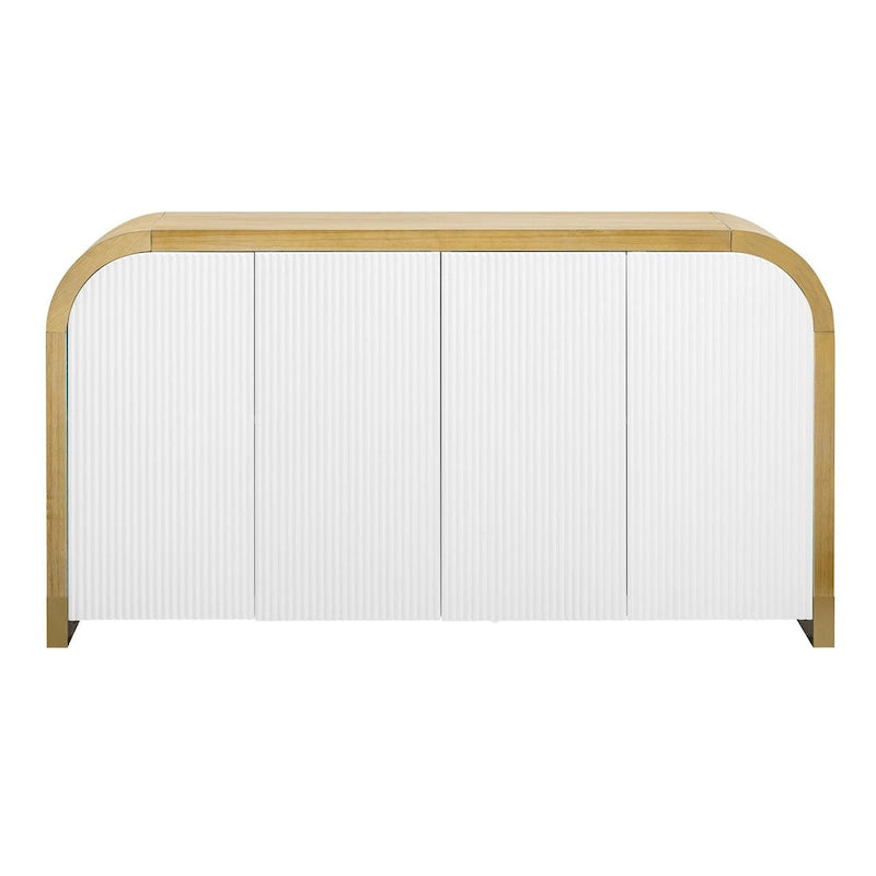 4-door Curved Corner Design Wavy Door Panel Cabinet with Adjustable Shelves, Suitable for Study, Living Room and Entrance